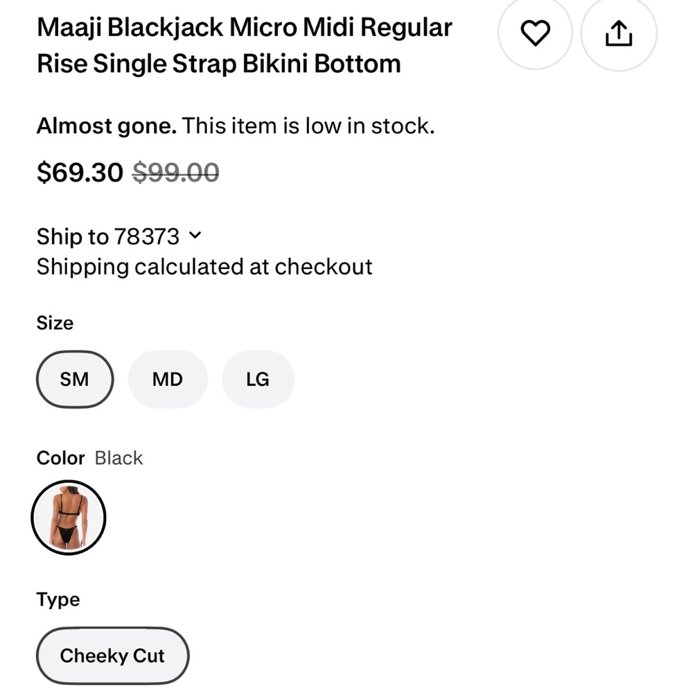Maaji Blackjack Micro Midi Regular Rise Single Strap Bikini Bottom - Picture 10 of 11